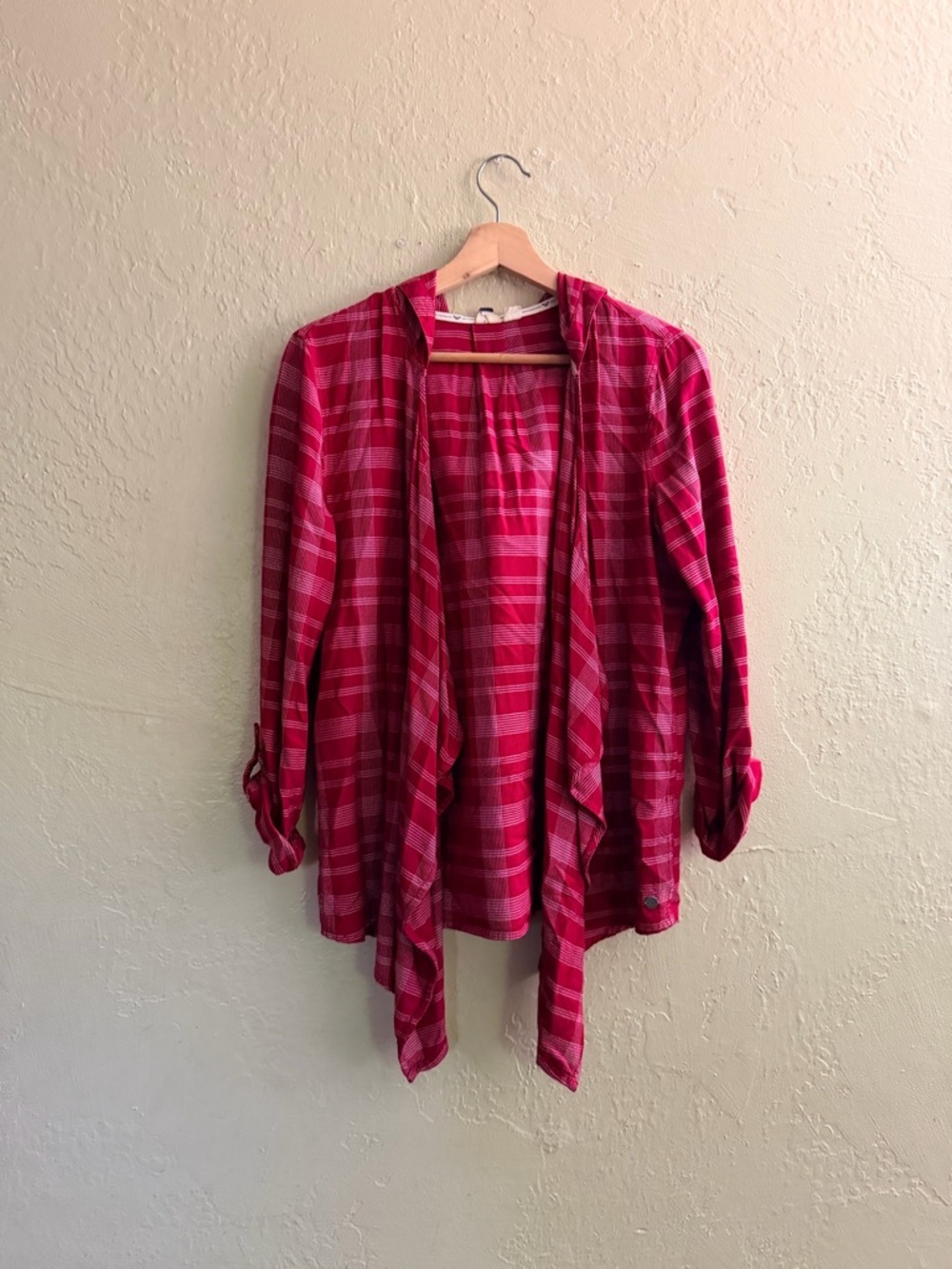 Roxy Red Plaid Open-Front Cardigan